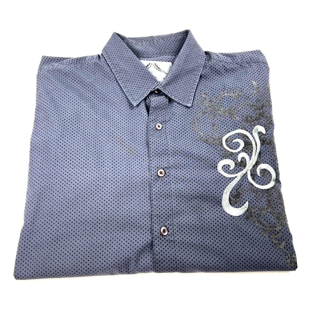 Bruno New York XL Charcoal Gray Polka Dot Long Sleeve Mens Shirt Embroidered